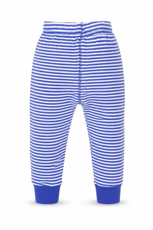 Front view of Next boys’ blue striped capri trousers, size 12-18, months