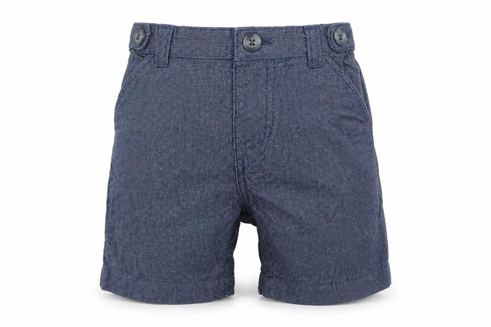 Front view of Mini Club boys’ blue cropped trousers, size 3-6, months