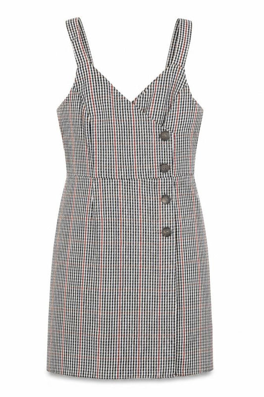 Front view of Primark women’s blue check pencil dress, size UK 6