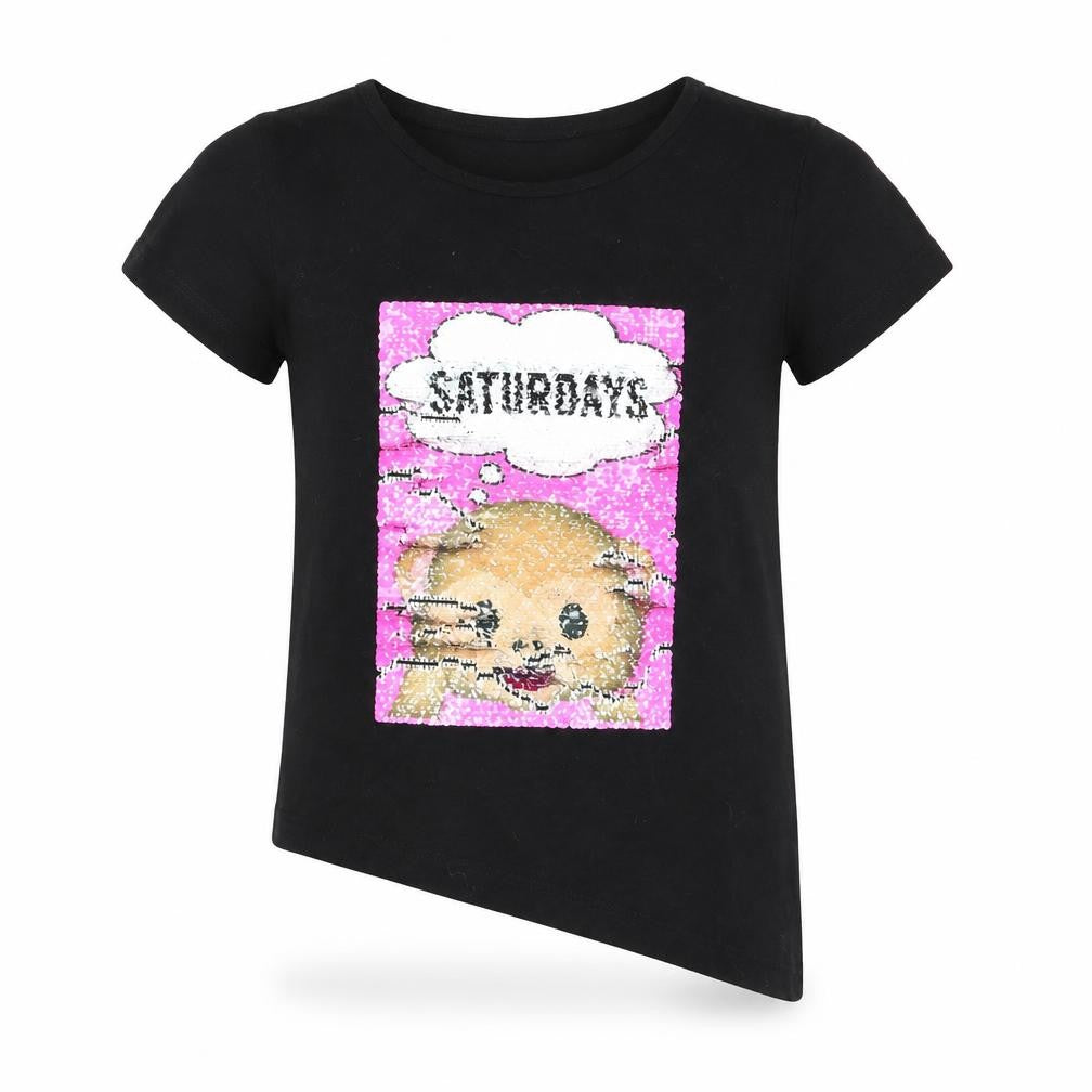 Front view of Primark girls’ black basic t-shirt, size 7-8, years