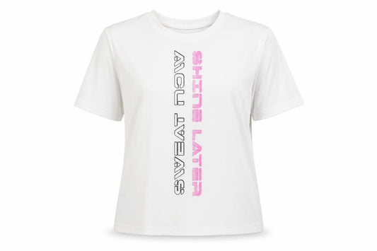 Front view of WorkOut women’s white basic t-shirt, size UK 6