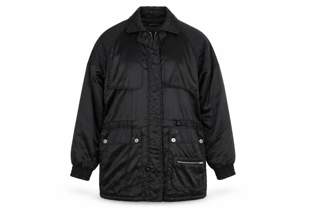 Front view of Daisy Line women’s black overcoat coat, size L