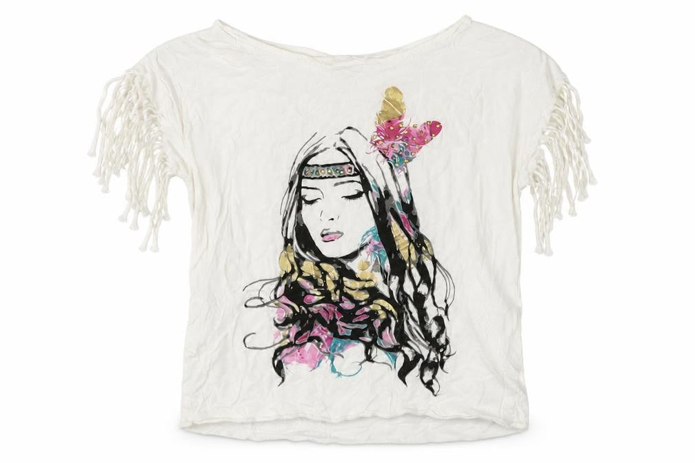 Front view of MISS EVIE girls’ silver geometric basic t-shirt, size 6-7, years