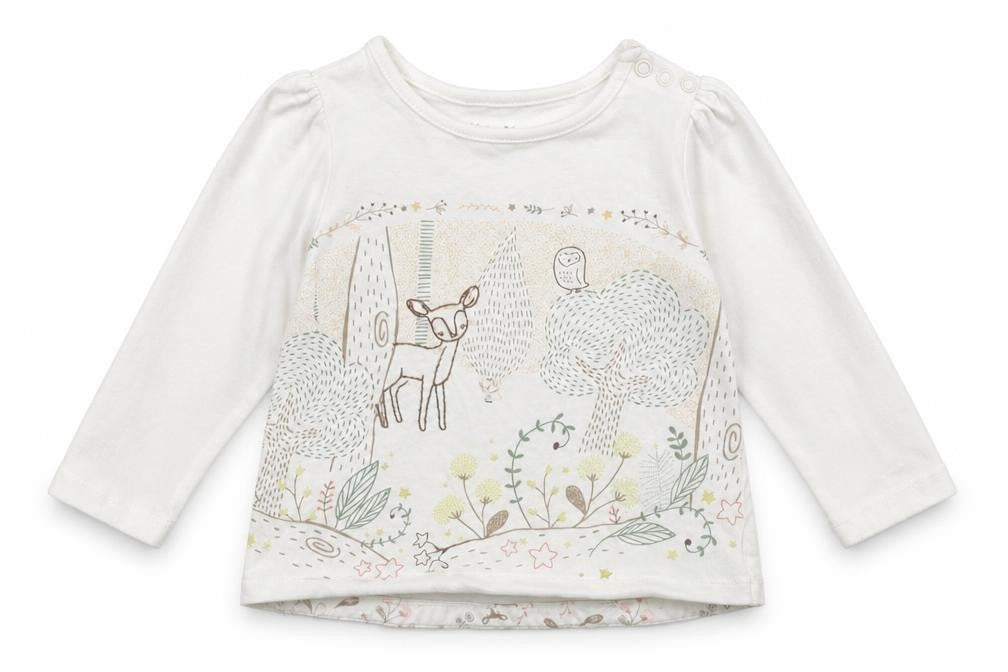 Front view of Nutmeg girls’ white basic t-shirt, size 6-9, months