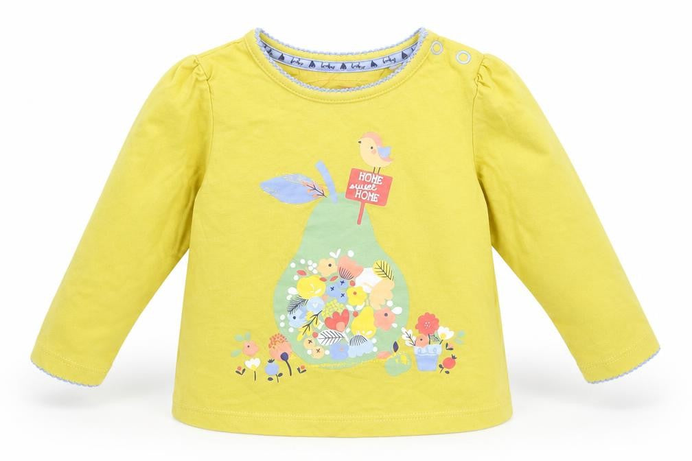 Front view of Tu girls’ yellow basic t-shirt, size 3-6, months