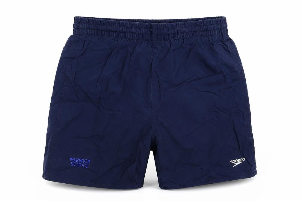 Front view of Speedo boys’ blue bermuda shorts, size L