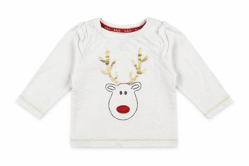 Front view of Mothercare girls’ white basic t-shirt, size 3-6, months - christmas