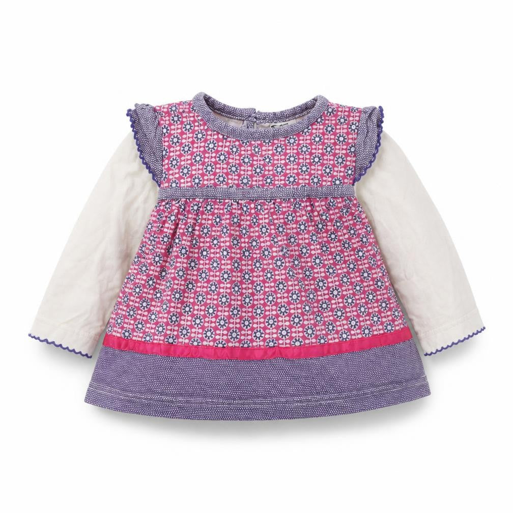 Front view of F&F girls’ blue geometric basic t-shirt, size 3-6, months