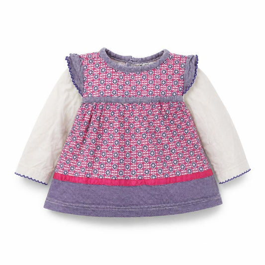 Front view of F&F girls’ blue geometric basic t-shirt, size 3-6, months