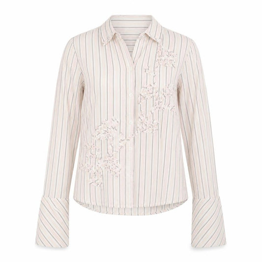 Front view of George women’s pink striped basic button-up, size UK 12