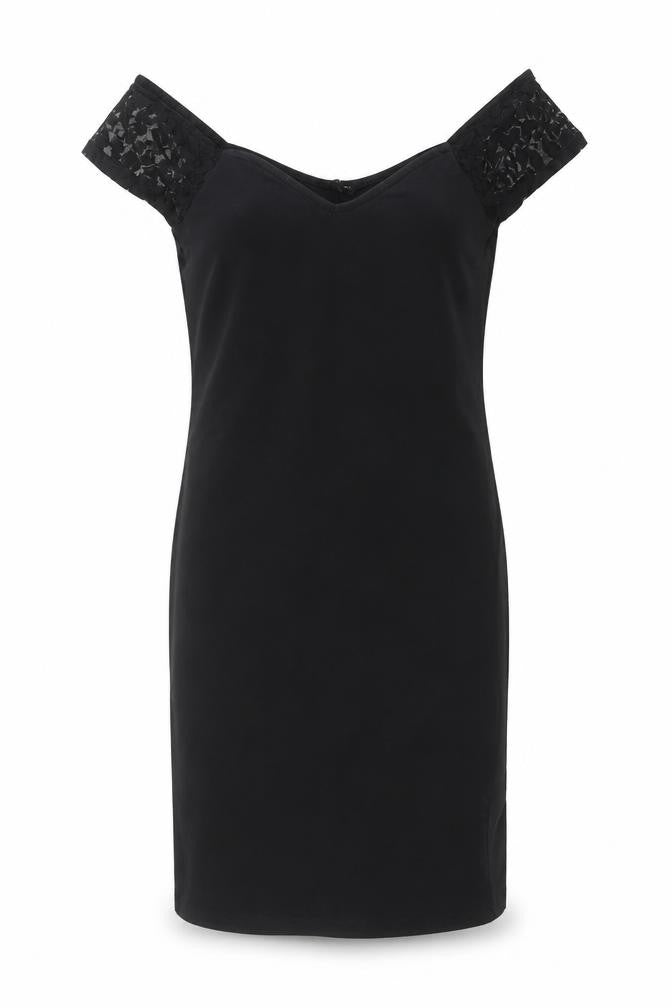 Front view of New Look women’s black mini, size UK 10, - lace sleeves