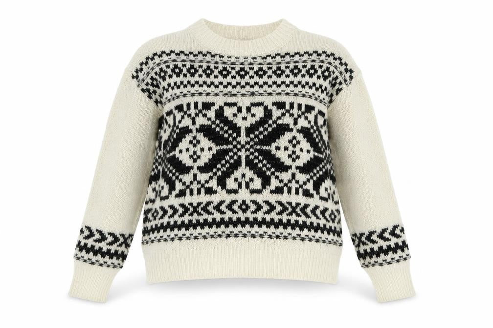 Front view of Miss Selfridge women’s white geometric jumper, size UK 4