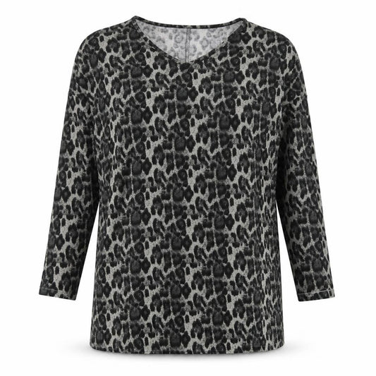 Front view of Style Dome women’s grey animal print basic t-shirt, size UK 12