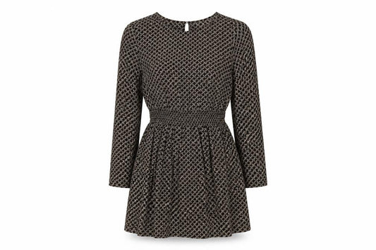 Front view of H&M women’s multicoloured geometric fit & flare, size UK 6