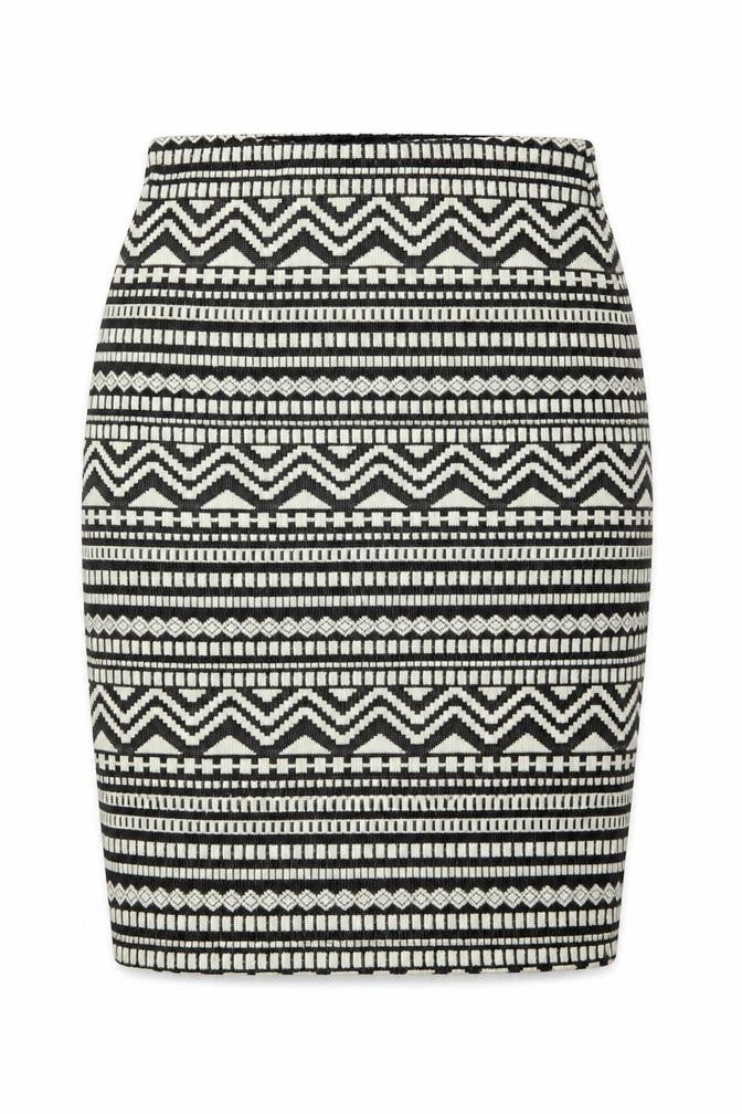 Front view of New Look women’s multicoloured geometric straight & pencil skirt, size UK 6