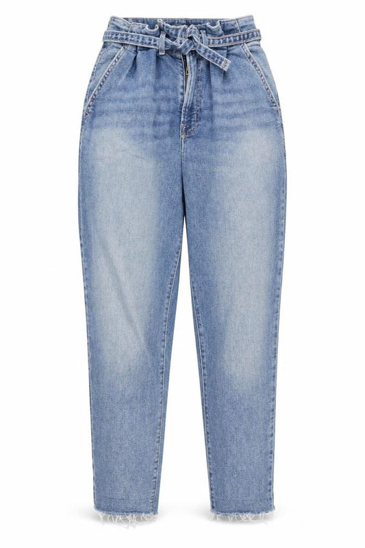 Front view of Hollister women’s blue mom jeans, size UK 25, in, 27-inch leg