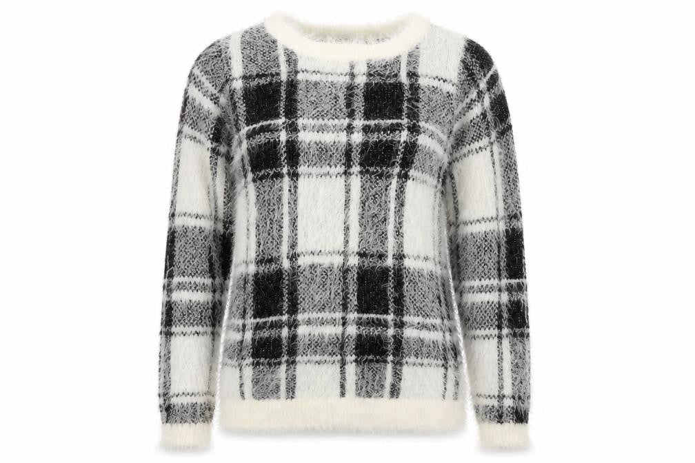 Front view of Red Herring women’s black check jumper, size UK 8