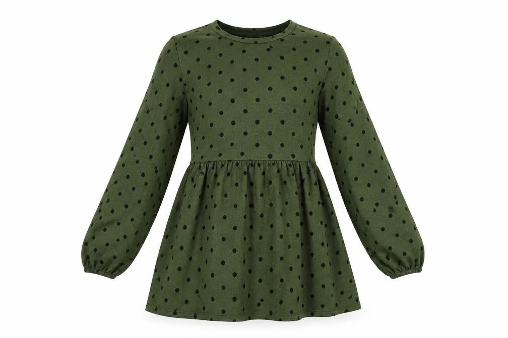 Front view of Stradivarius women’s green polka dot a-line, size M