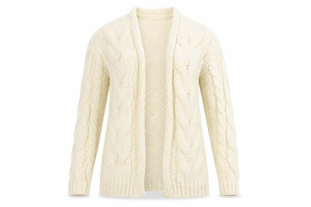 Front view of made with love women’s beige cardigan jumper, size S