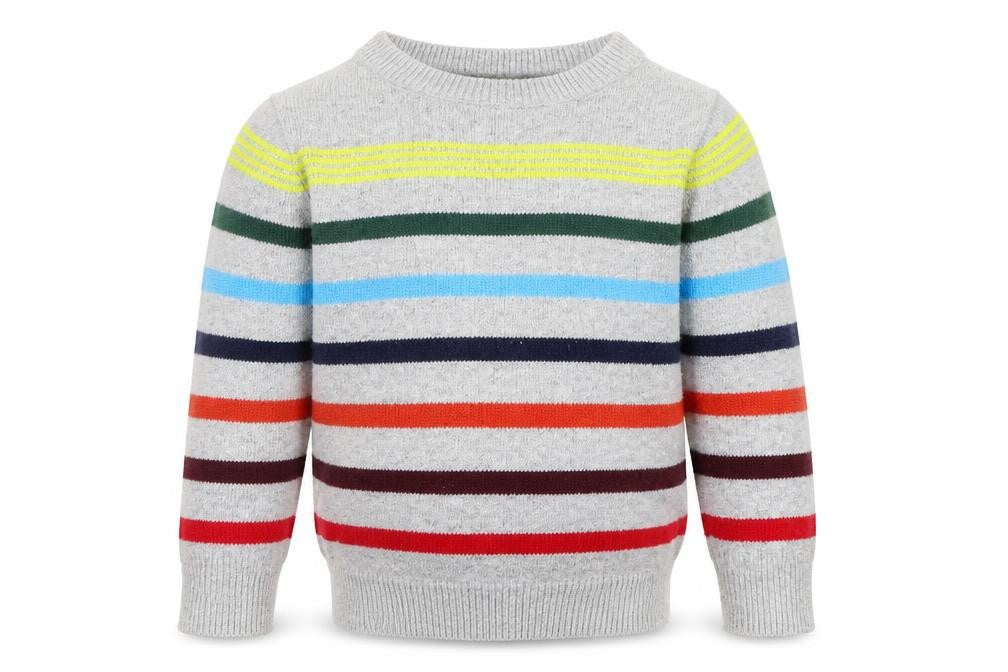Front view of Gap girls’ grey striped jumper, size 2, years