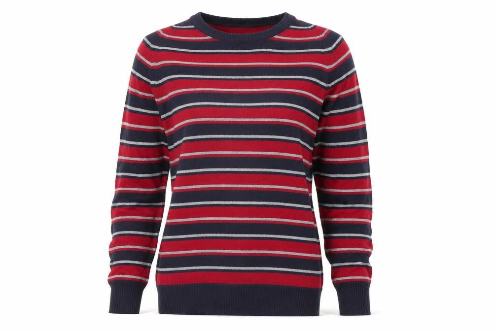 Front view of Angelo Litrico women’s red striped jumper, size M