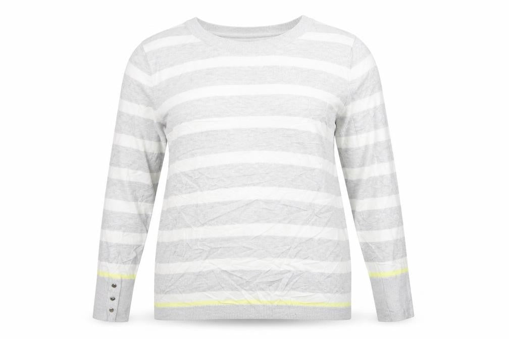 Front view of F&F women’s grey striped jumper, size UK 18