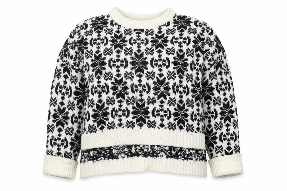 Front view of H&M women’s black geometric jumper, size M