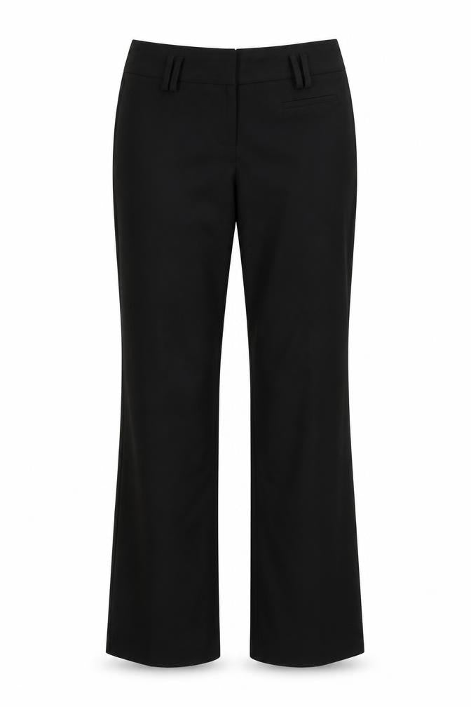 Front view of evie women’s black trousers, size UK 8, 32-inch leg