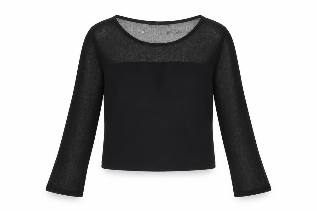 Front view of Topshop women’s black cropped blouse, size UK 10