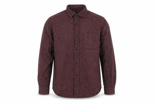 Front view of Cedarwood State men’s red button-up, size XS