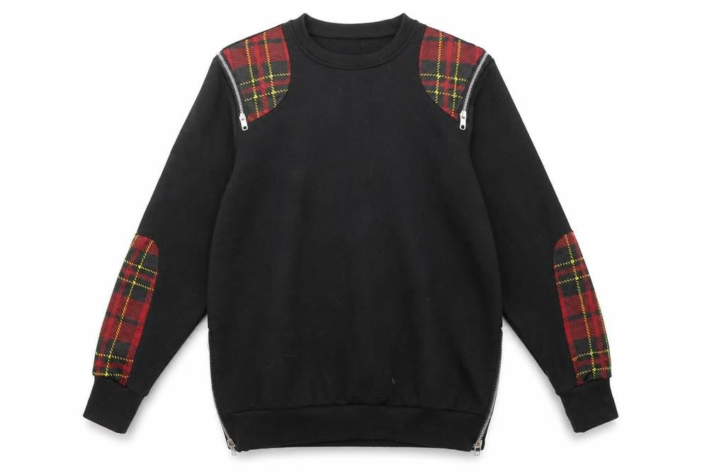 Front view of terance kole men’s beige check jumper, size L