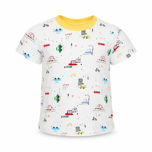 George Baby White Spotted  Basic T-Shirt Size 9-12 Months  - Cars