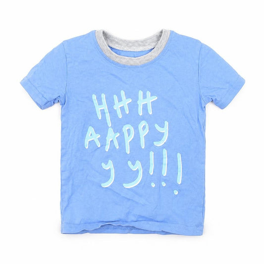 Front view of George Baby Blue Basic T-Shirt, size 9-12, Months - HAPPY