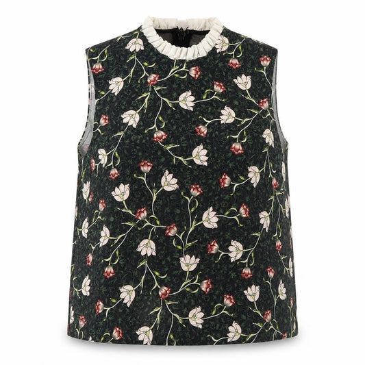 Front view of Topshop women’s black floral basic tank, size UK 6