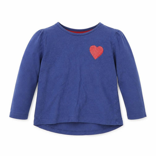 Front view of Mini Club girls’ blue basic t-shirt, size 9-12, months
