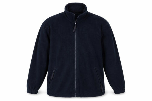 Front view of Alexandra men’s blue overcoat coat, size M, - fleece feel exterior