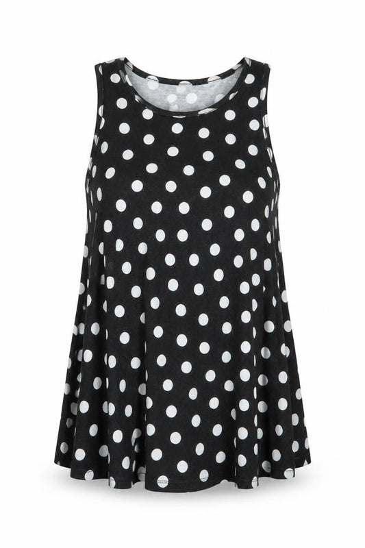 Front view of ASOS women’s black polka dot tunic t-shirt, size UK 8