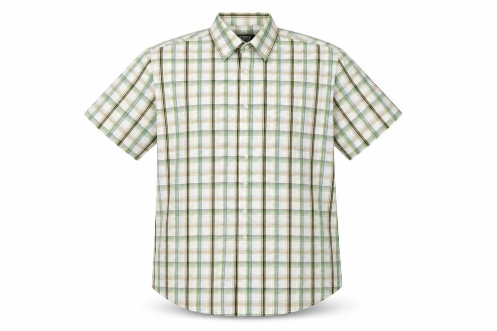 Front view of Matalan men’s green check button-up, size L