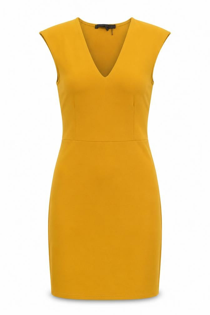 Front view of Boohoo women’s yellow bodycon, size UK 10