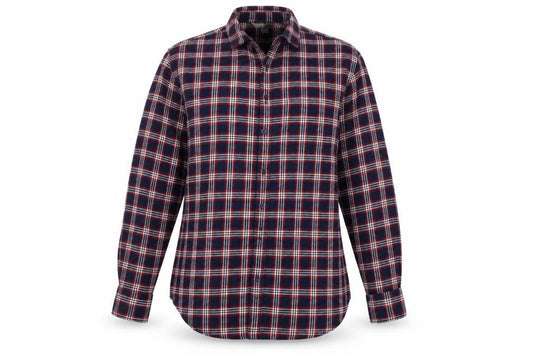 Front view of H&M women’s red check basic button-up, size UK 8
