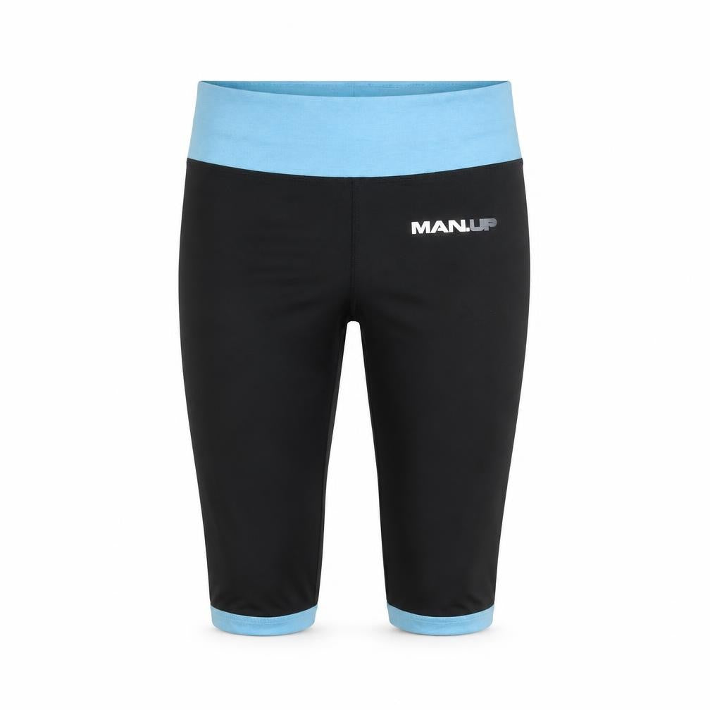 Front view of MAN UP women’s black cropped leggings, size S, 20-inch leg