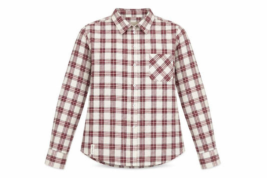Front view of granite women’s red plaid basic button-up, size UK 12