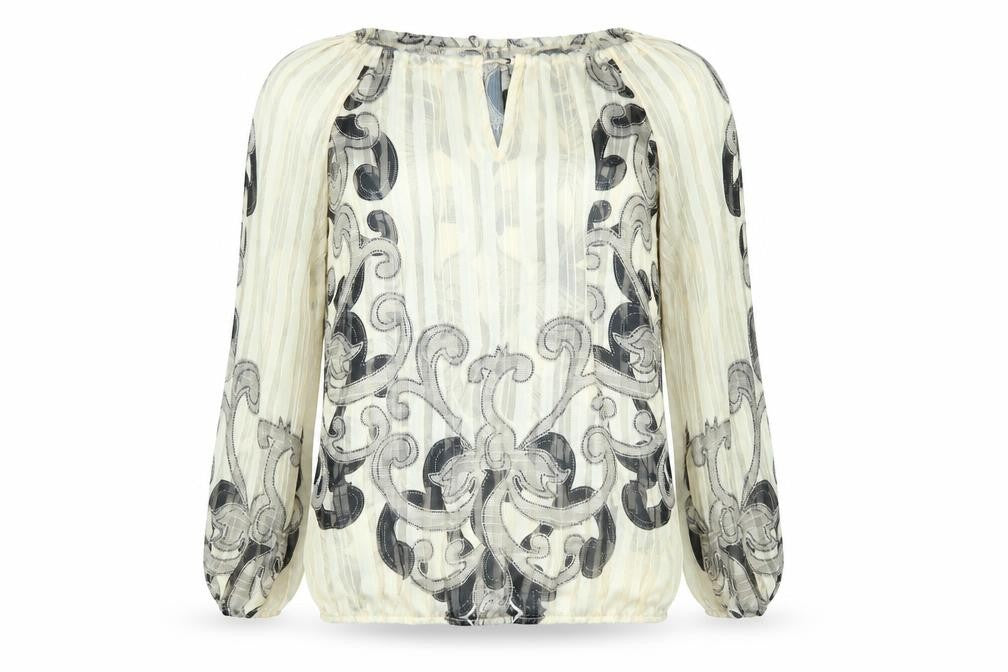 Front view of Joanna Hope women’s gold floral basic blouse, size UK 12