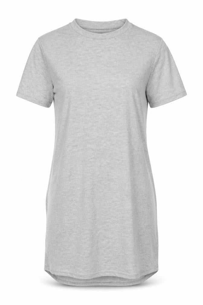Front view of PRETTYLITTLETHING women’s grey t-shirt dress, size UK 6