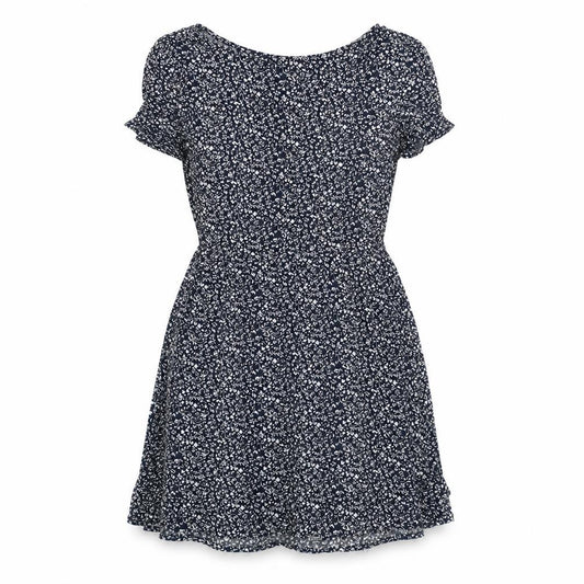 Front view of H&M women’s blue floral a-line, size UK 8