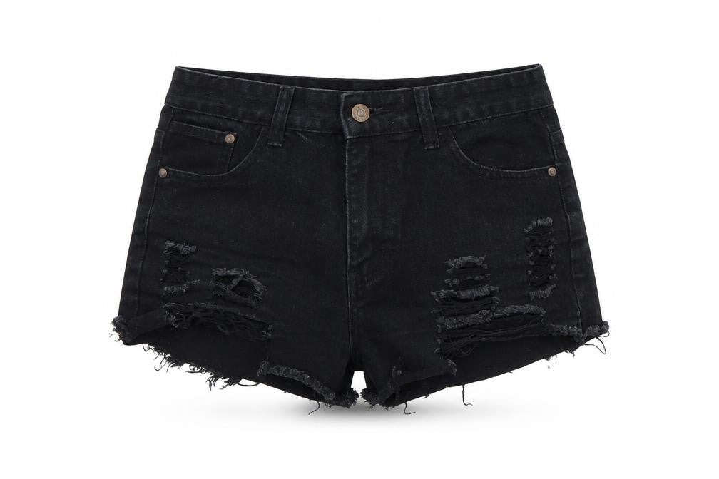 Front view of Preworn women’s black cut-off shorts, size M