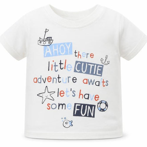 George Baby White   Basic T-Shirt Size 9-12 Months  - Ships, Sea, Adventure