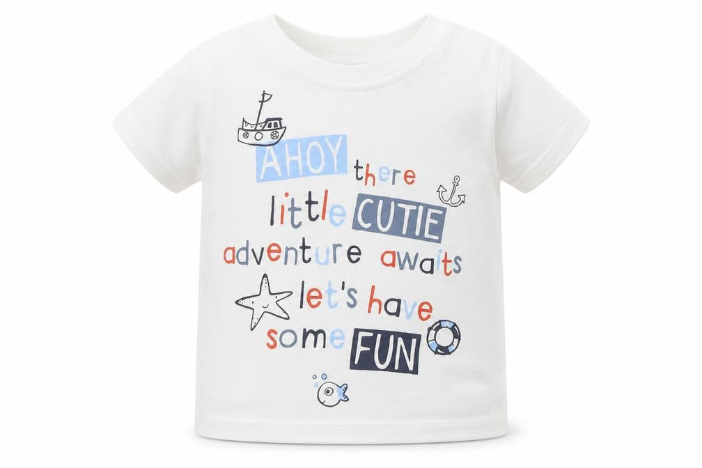 George Baby White   Basic T-Shirt Size 9-12 Months  - Ships, Sea, Adventure
