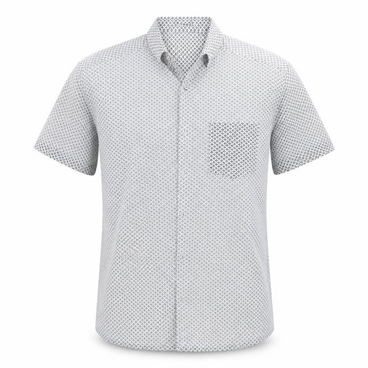 Front view of Burton men’s white geometric button-up, size M