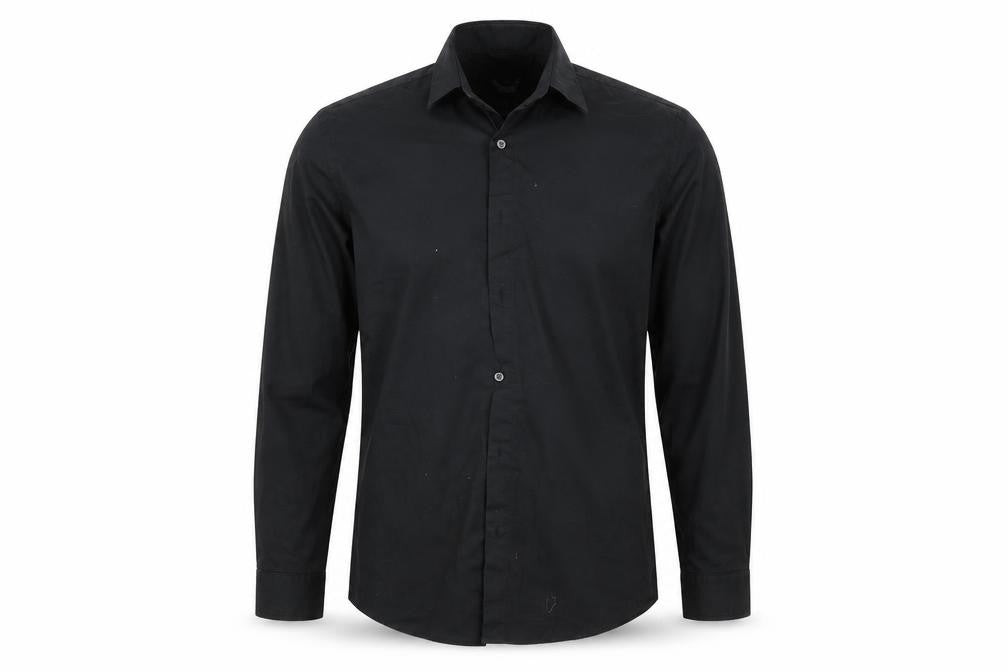 Front view of River Island men’s black button-up, size S